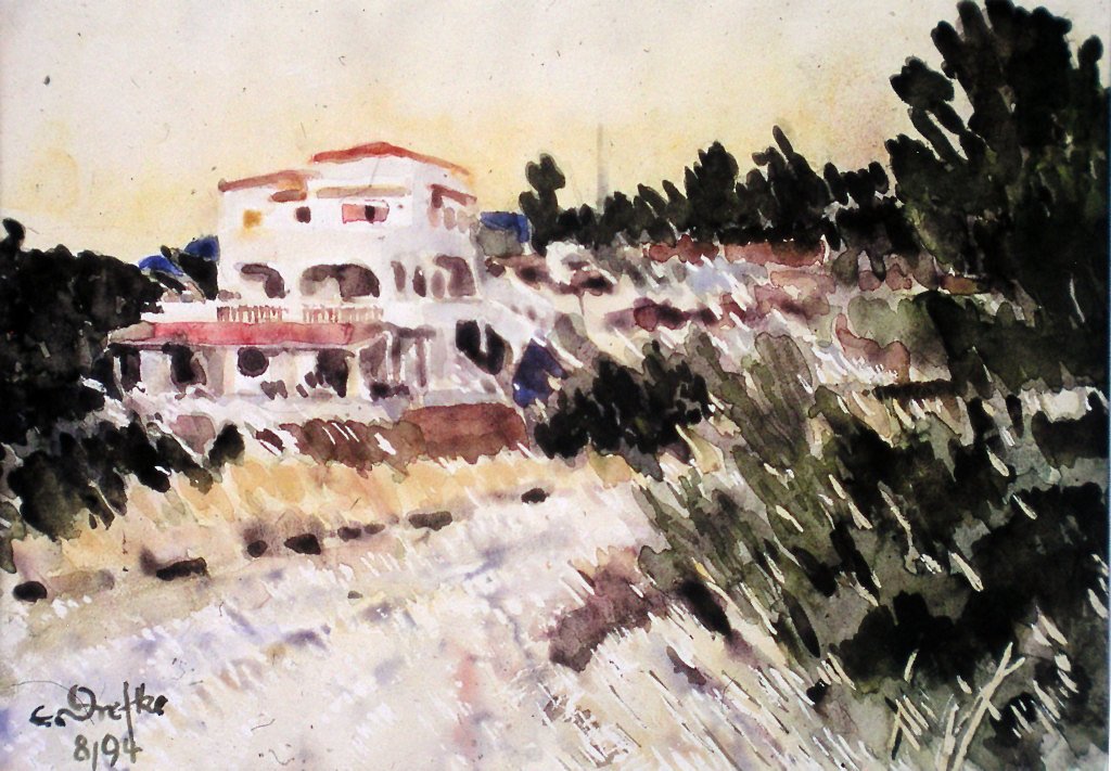 Haus von Herrn Scheu in Griechenland, Aquarell, 27x35 cm, 8.1994