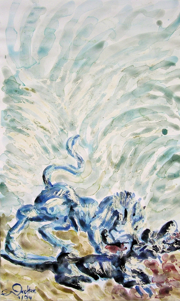 01-loewe-und-stier-aquarell-47x28-cm-1994