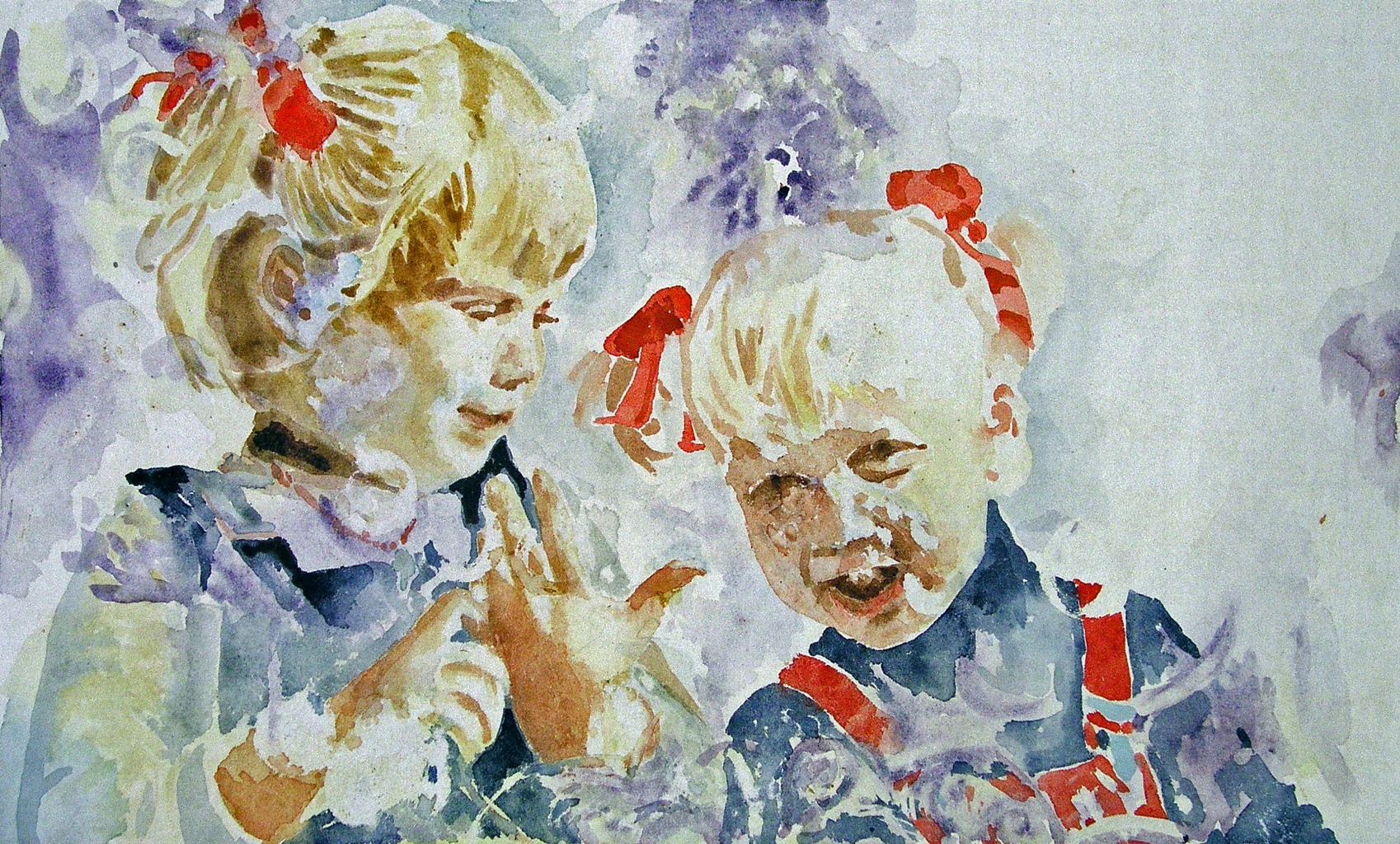 Ariane und Milena, Aquarell, 11.7.1985, 28,3x47 cm