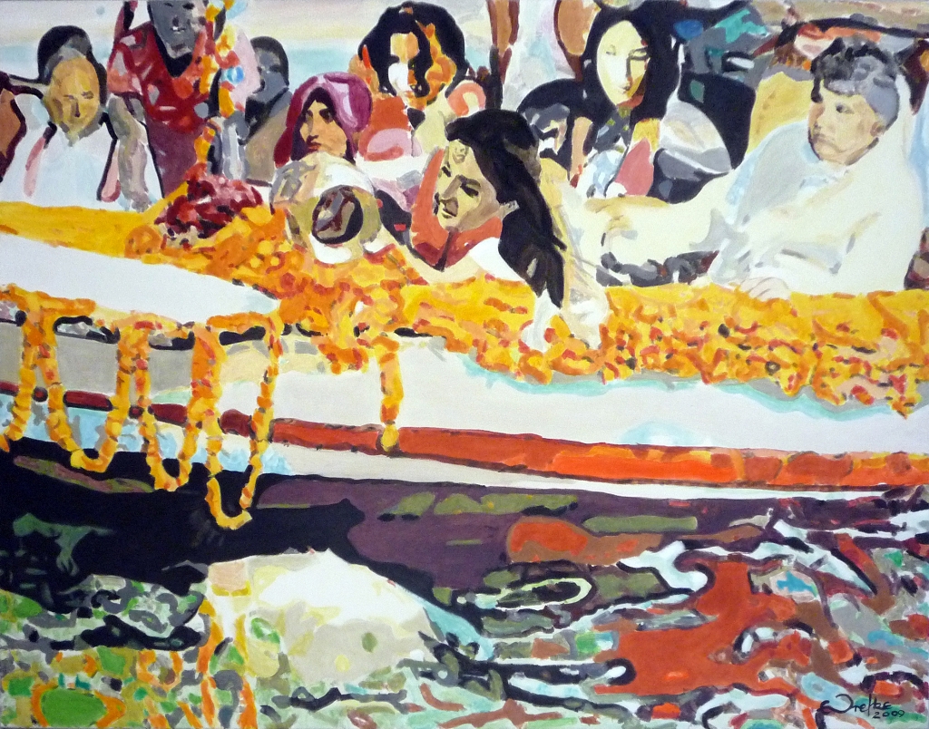 Urnenbegräbnis in Indien,110x145 cm, ÖlaLw, 2009